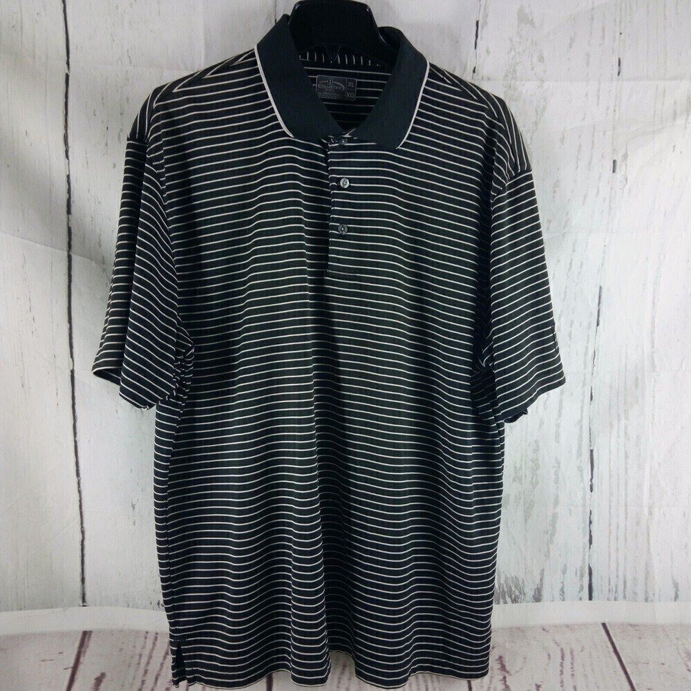 PGA Champions Tour Mens Black White Striped Golf Polo Shirt Size XL